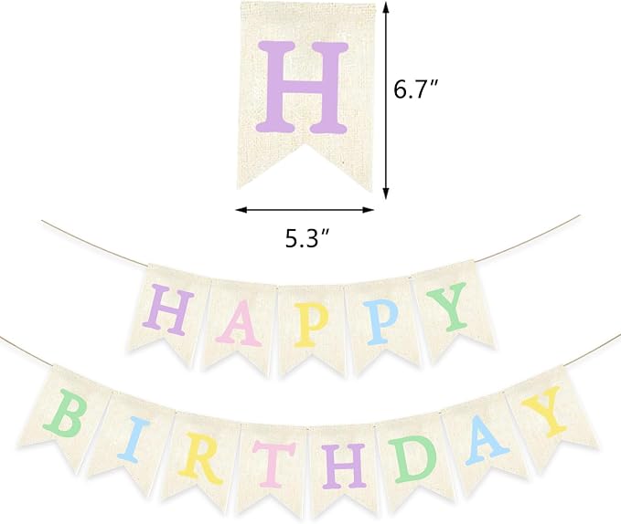 Pastel Rainbow Happy Birthday Banner Neutral Pre-strung Burlap Bunting Party - Image 2