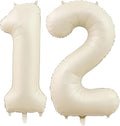 Cream Number 12 Balloons, 40 Inch 12 Balloons Giant Helium Foil Mylar Beige 12 by BBPOOL
