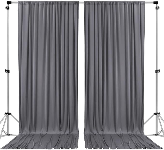 AK TRADING CO. 10 feet x 10 feet Charcoal IFR Polyester Backdrop Drapes Curtains Panels with Rod Pockets - Wedding Ceremony Party Home Window Decorations