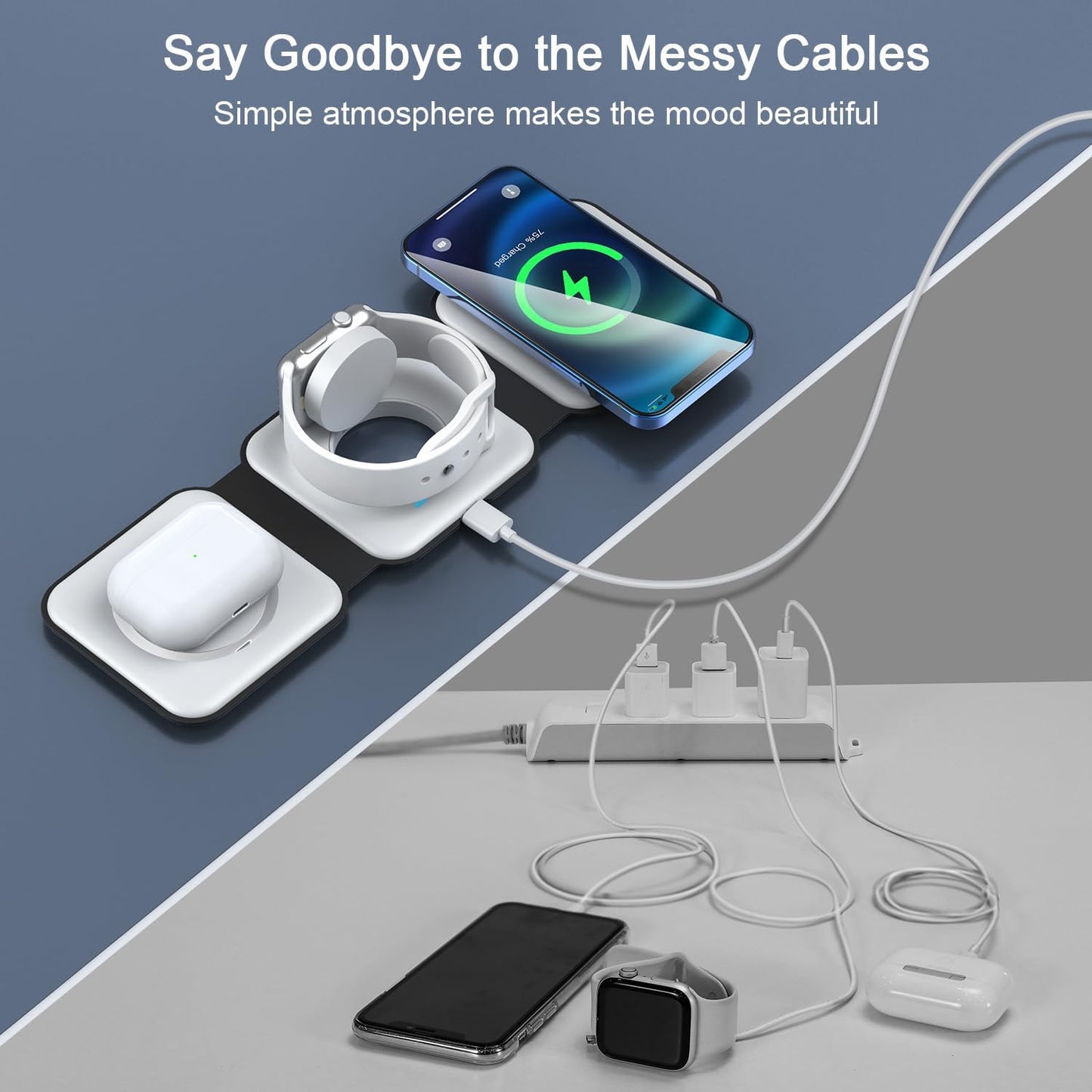 Wireless Charger 3 in 1,RTOPS Magnetic Travel Wireless Charging Station Multiple Devices,GaN 3 in 1 Charging Station,Compatible for iPhone16/15/14/13/Pro/Max,iWatch,AirPods4/3/2/Pro(Adapter Includes)