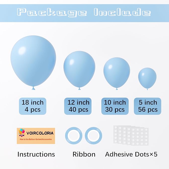 Voircoloria 130pcs Light Blue Balloons Garland Arch Kit, 18 12 10 5 Inch | - Image 2