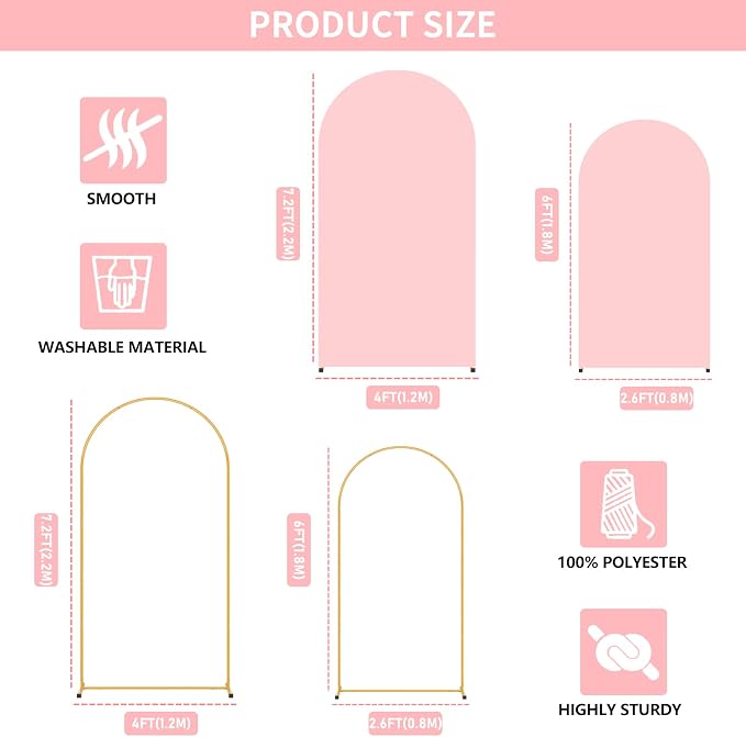 2 Pack Arch Backdrop Stand and Cover Set, Balloon Arch Stand | Metal Background - Image 4