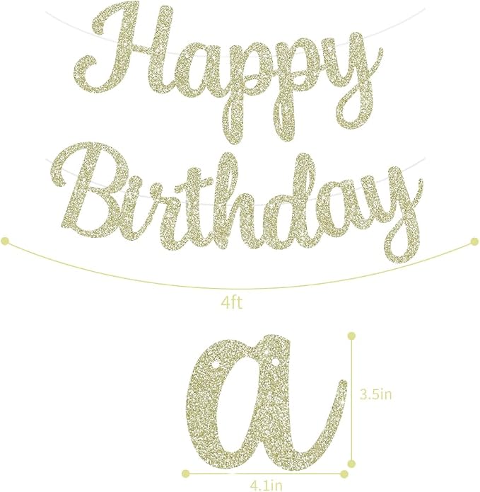 BEISHIDA Glitter Champagne Happy Birthday Banner Party Decoration NO DIY | - Image 2