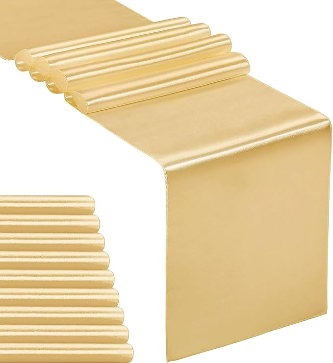 10-Pack Satin Table Runner Light Gold 12 x 108 inches Long, Table Runners by Hahuho