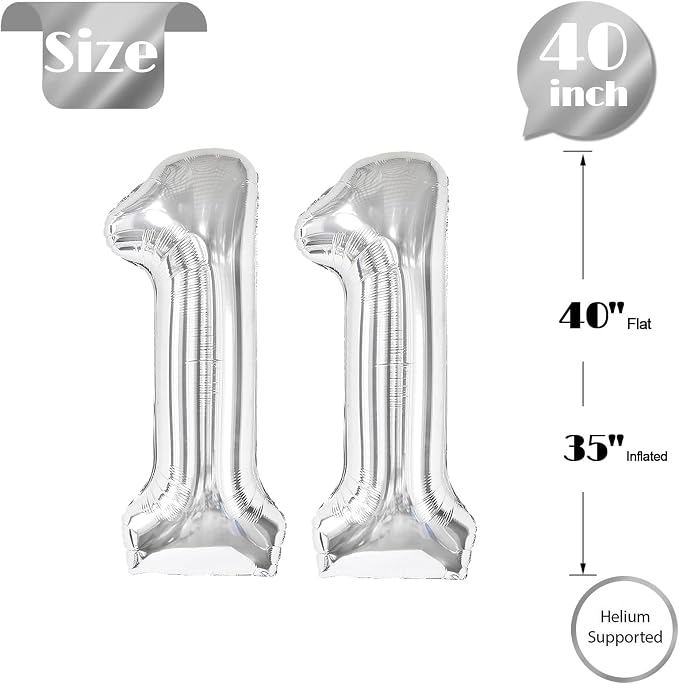 Silver Number 11 Balloon 40 Inch, 11th Birthday Decorations Men Women | Foil - Image 5