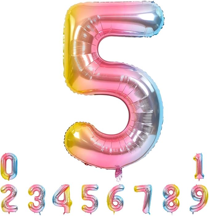 TONIFUL 40 Inch Rainbow Large Numbers Balloons 0-9, Number 5 Digital 5 Helium by TONIFUL