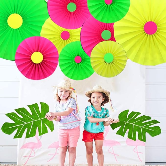 6Pcs UV Neon Party Hanging Paper Fans Flower Glow in The Dark Glow Party - Image 5