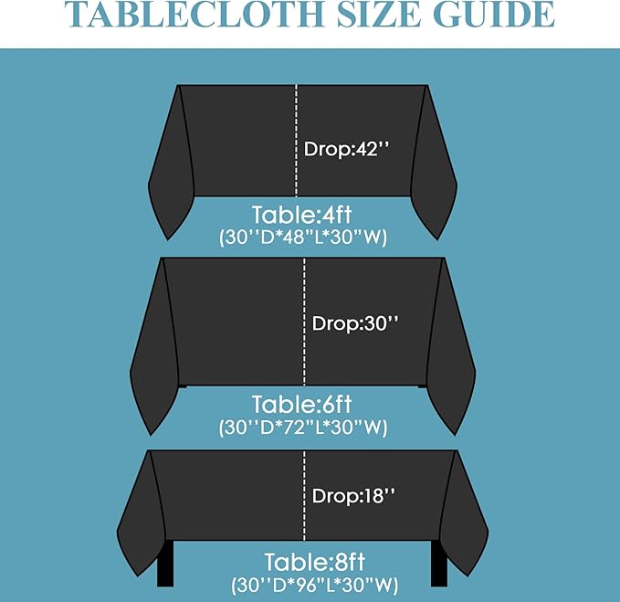 VidaFete Table Cloth 90 * 132inch 6 Pack Rectangle Tablecloth Polyester, Stain Wrinkle Resistant Polyester Dining Table Cover for Kitchen Dinning Party Wedding Rectangular Tabletop Decoration(Black)