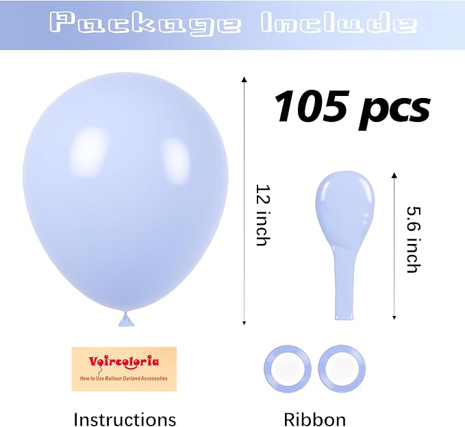 Voircoloria 105pcs Dusty Blue Party Latex Balloons, 12inch | - Image 2