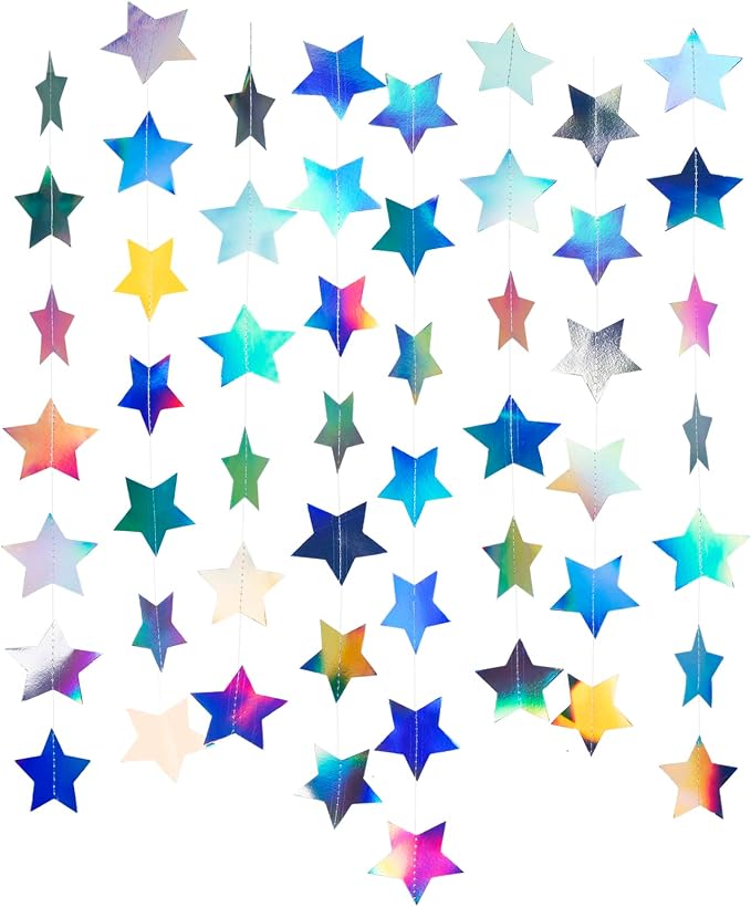 WEVEN Star Garland Holographic Decor Party Streamers Twinkle Star Banner by WEVEN