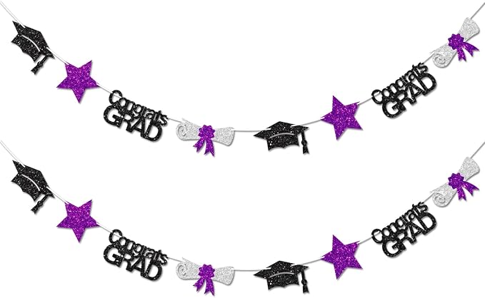 Black and Purple Congrats Grad Banner Graduation Decorations Class of 2026 by Vofrise