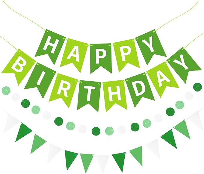Green Happy Birthday Banner, Happy Birthday Decorations Hanging Birthday Sign by Unknown