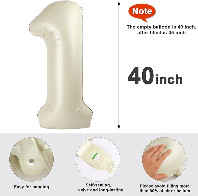 Number 50 Balloons 40 Inch for 50th Birthday Party Decorations, Cream | Jumbo - Image 5