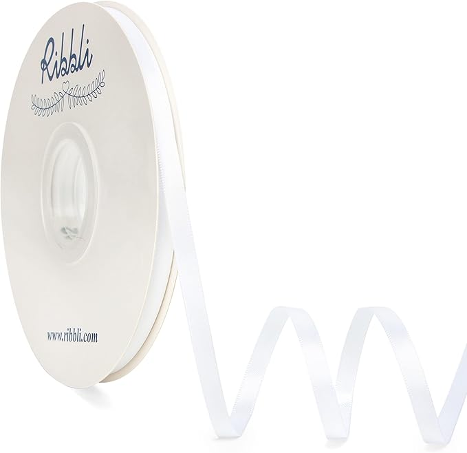 Ribbli White Satin Ribbon, Double Faced Satin 1/4 inch x Continuous 50 Yards by Ribbli