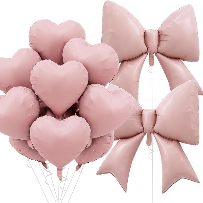 Vuzvuv 17 Pcs Big Pink Bow Pink Heart Helium Float Balloons Set by Vuzvuv