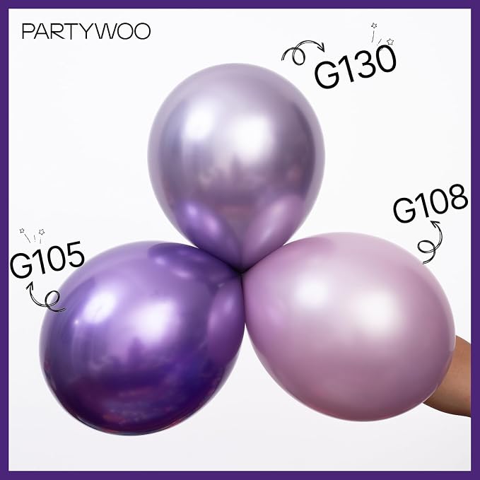 PartyWoo Purple Balloons 140pcs Metallic Purple Balloon Arch Kit | 18 12 10 5 - Image 3