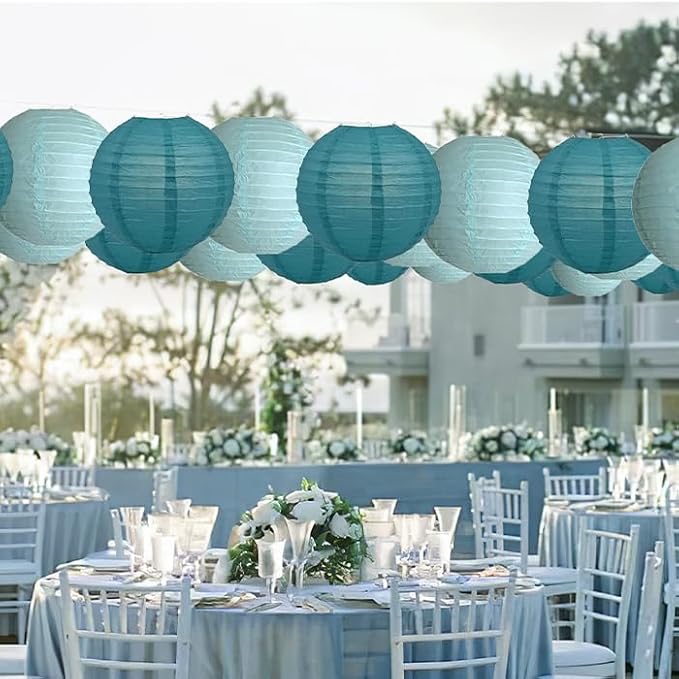 20Pcs Paper Lanterns Decorative, Teal Round Hanging Lanterns - Image 7