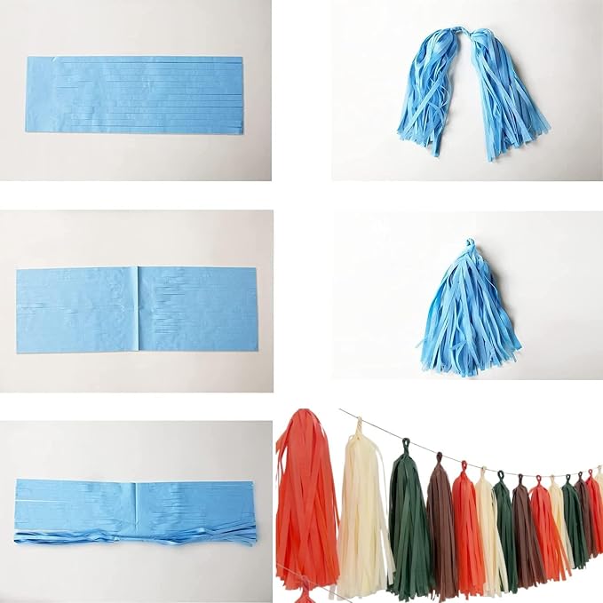 DIY Tissue Paper Tassels Garland Banner Kit, 20 Pieces Sage Green Brown Orange - Image 5