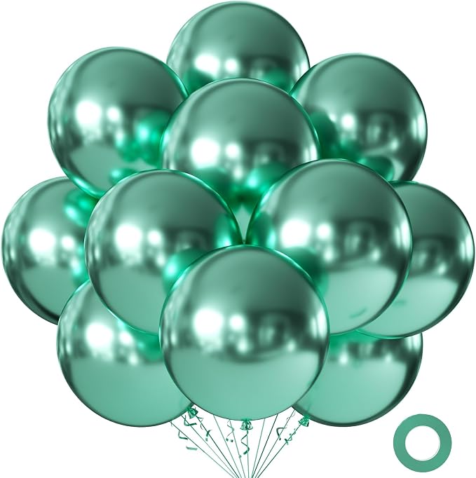 10pcs 18 inch Metallic Green Balloons, Thick Latex Chrome Helium Balloons by KALOR