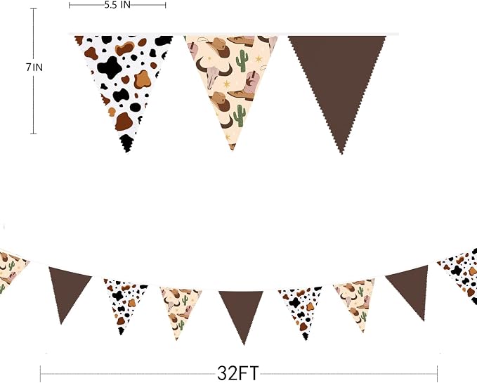 32Ft Western Cowboy Party Decorations Brown Cow Triangle Flag Fabric Banner - Image 7