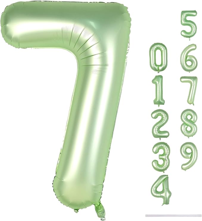 Sage Green Foil Balloon Number 7, Large Olive Green Number 7 Helium Balloon - Image 9