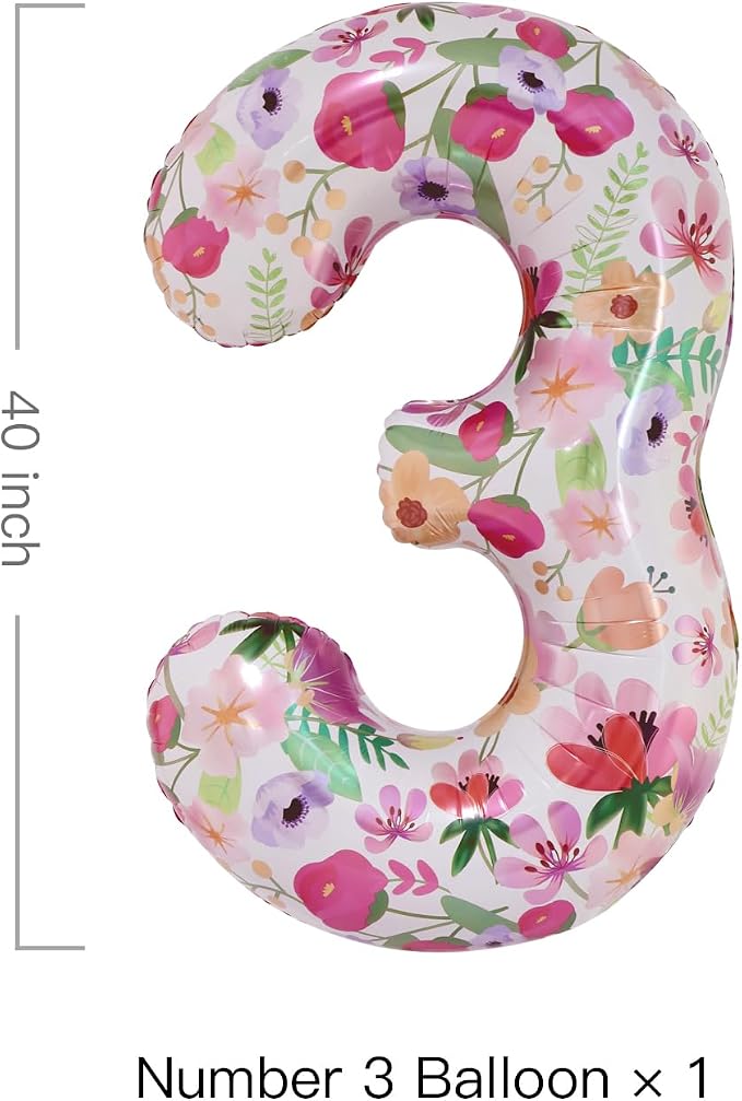 Flower Balloons 40 Inch Floral Number 3 Balloon - Image 2