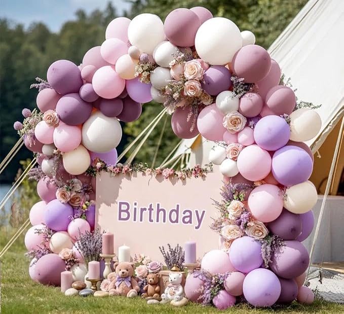 Purple Pink Balloon Arch Kit, Double Stuffed Pastel Pink Lavender White Beige - Image 2