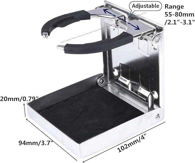 Stainless Steel Adjustable Folding Cup Drink Holders Marine/Boat/Caravan/car) - Image 5