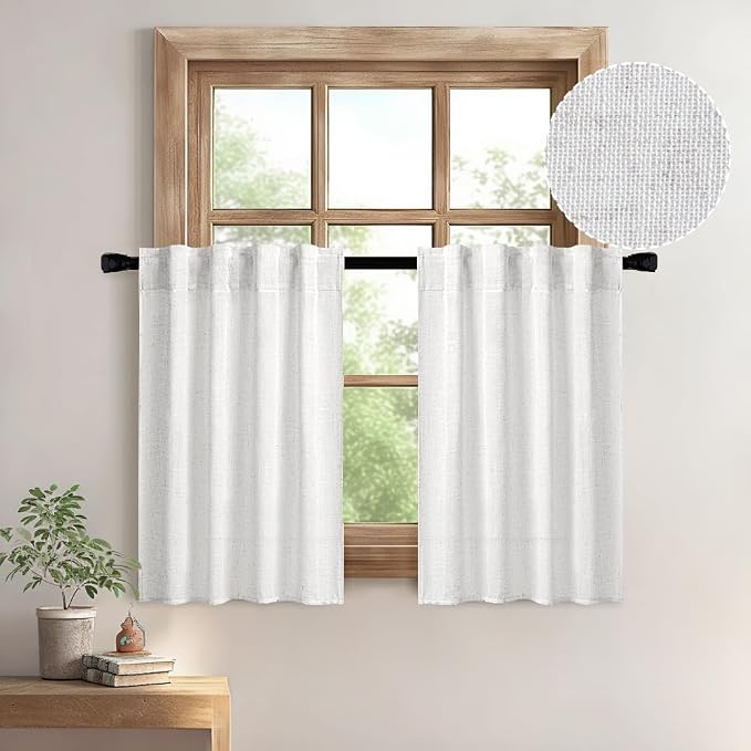 MIULEE Bleached Linen Kitchen Curtains 30 Inches Length 2 Panels Farmhouse | by MIULEE