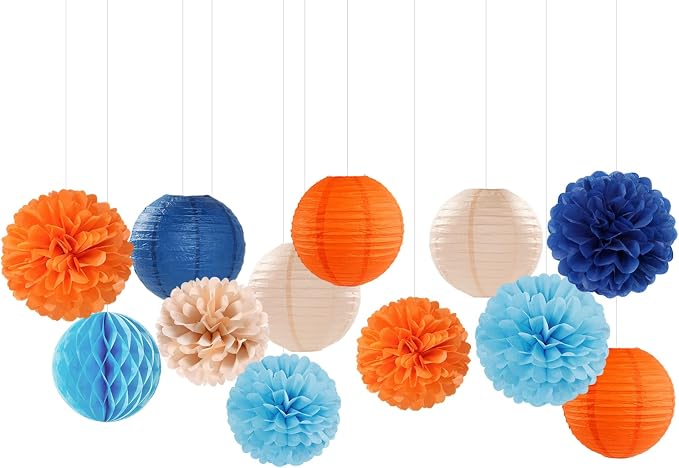 Navy-Blue Orange Champagne Party-Decorations Paper-Flowers - Image 7
