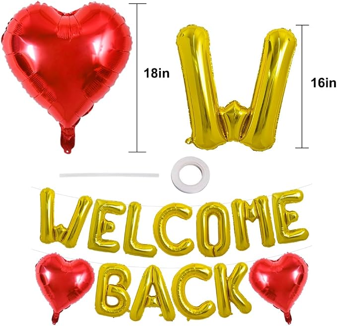 TONIFUL 16 Inch Gold WELCOME BACK Foil Letter Balloons Banner Decoration | - Image 2