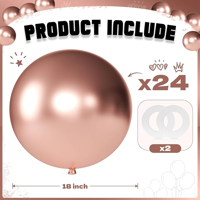 Metallic Rose Gold Balloons 18 Inch 24 Pack Matte Helium Latex Round Balloons - Image 2