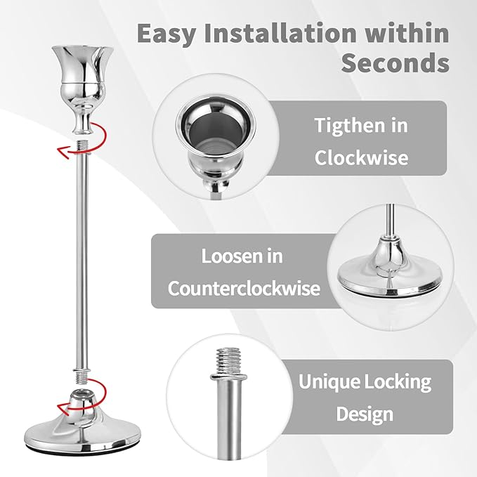 CHILL RECIPE Silver Taper Candle Stick Holders Tall Candle Holder, Vintage Candlesticks Holder Bulk for Home Decor Table Centerpiece Dining Party Festival Decorations (4 Set 12Pcs)
