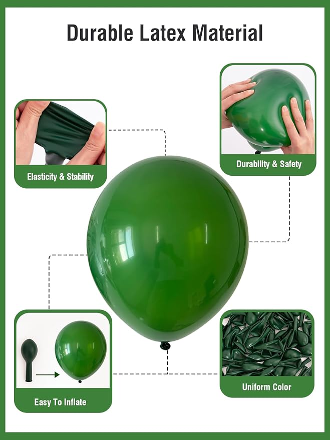 Green Balloons 12 Inch 60 Pcs Dark Green Latex Balloons - Image 5