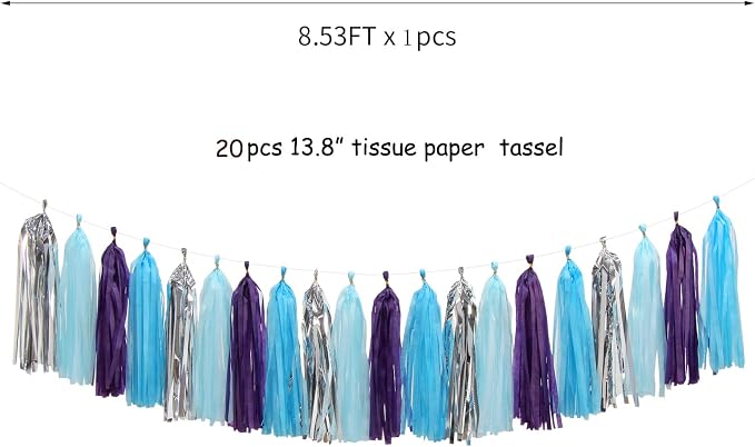Purple-Blue Silver Frozen Party-Decorations Tassel-Garland -20pcs Winter Girl - Image 2