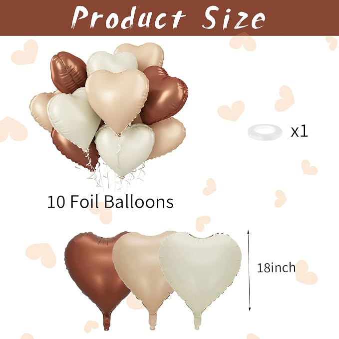 Brown Apricot Heart Balloons, 18inch Nude Neutral Foil Balloons - Image 2