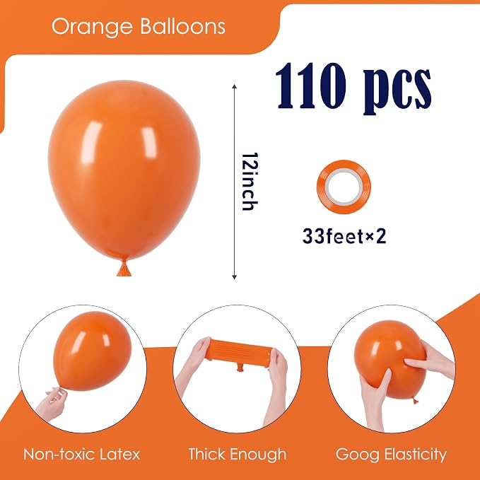 Voircoloria 110pcs Orange Latex Party Balloons, 12inch | - Image 2