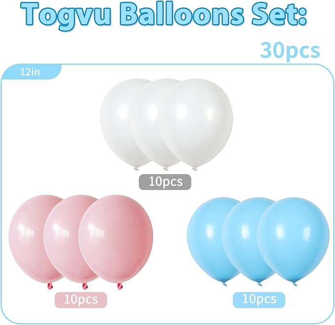 Pink Blue White balloons, 30 Pieces Pastel Pink White Blue Latex Balloons - Image 2