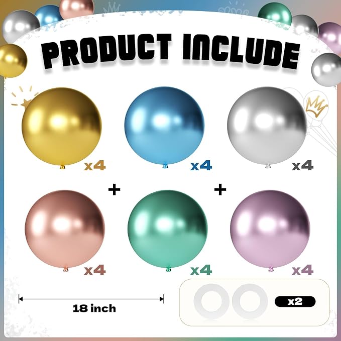 Multicolor Balloons 18 Inch 24 Pack Matte Helium Latex Round Balloons - Image 2