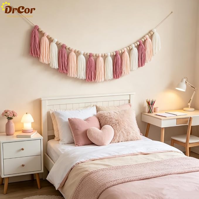 DrCor Blush Pink Tassel Garland – Boho Classroom Decor | - Image 7