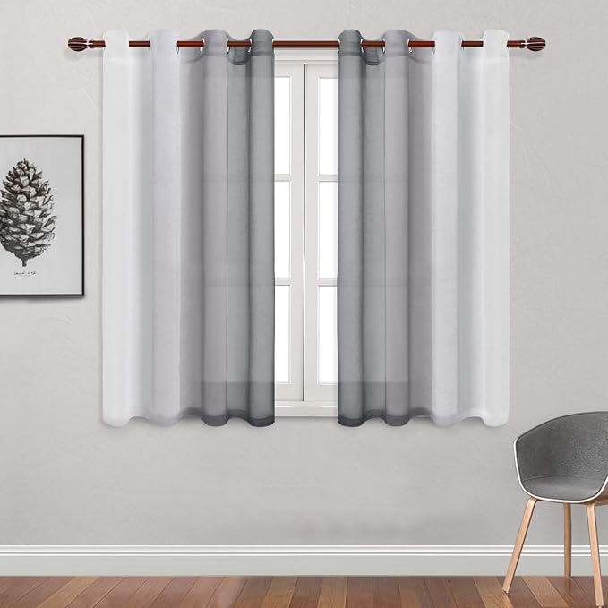 DWCN Grey Ombre Short Sheer Curtains - Image 2