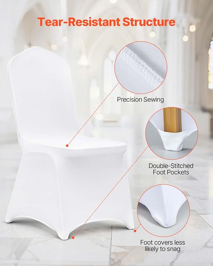VEVOR 100 Pcs White Chair Covers Polyester Spandex Chair Cover Stretch - Image 6