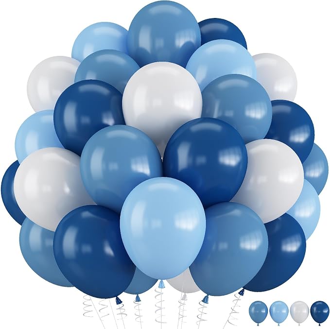 Dark Blue White Balloon, 12 Inch Different Shades Blue and White Balloon by Togvu