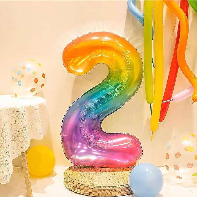 Rainbow Number 2 Balloon 40 Inch Rainbow 2 Balloon Giant Helium Foil Number 0 - Image 5
