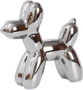 Notakia Silver Balloon Dog Ceramic Statue, Handmade Small Modern Animal Figurine by Notakia