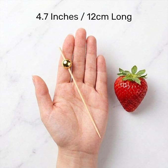 100 Pcs 4.7" Gold Pearl Cocktail Picks, Bamboo Toothpicks Appetizer Skewers | - Image 7