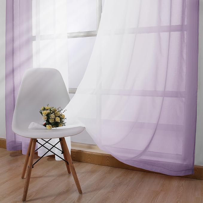 DWCN Lavender Faux Linen Ombre Sheer Curtains - Image 3