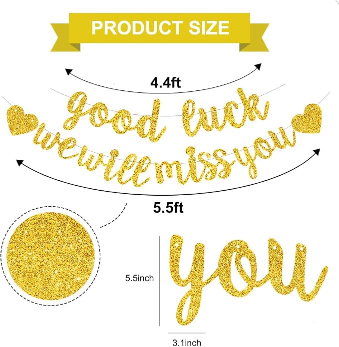 BEISHIDA Glitter Gold Good Luck We Will Miss You Banner Party Decor No DIY | - Image 3