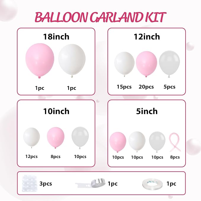 Pink and White Balloon Arch Kit, Baby Pink Clear Long Balloons - Image 2