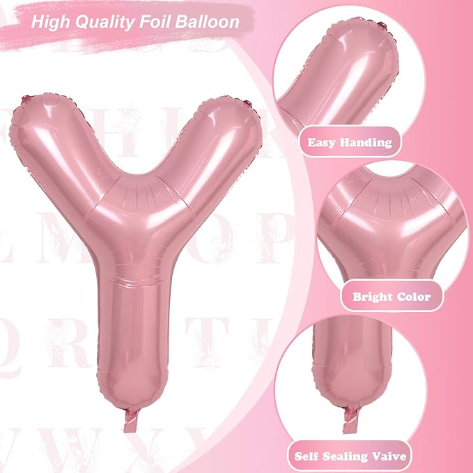 Giant Letter Y Foil Balloon Baby Pink, Pastel Pink Inflatable Word Balloon Y - Image 9